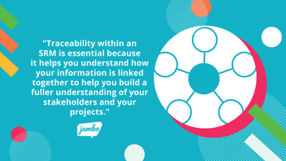 Traceability within stakeholder management software is essential because it helps you understand how your information is linked together to help you build a fuller understanding of your stakeholders and your engagement projects.