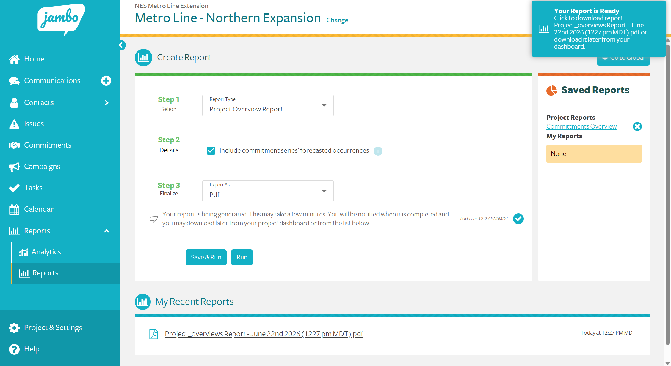 stakeholder report dashboard example from Jambo SRM software